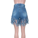 EVE Plus Size Denim Rhinestones Tassel Jeans Shorts SH-390340