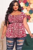 EVE Plus Size Floral Print O Neck Short Sleeve Top ME-6109