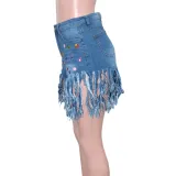 EVE Plus Size Denim Rhinestones Tassel Jeans Shorts SH-390340