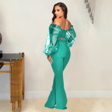 EVE Sexy Off Shoulder Organza Sleeve Two Piece Pants Sets QZYD-1154