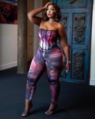 EVE Plus Size Printed Tube Top And Pants 2 Piece Sets ME-6117