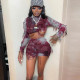 EVE Sexy Print Contrast Color Long Sleeve Shorts Suit XEF-K22S20447