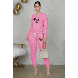 EVE Pink Letter Print Long Sleeve 2 Piece Pants Sets XMF-154