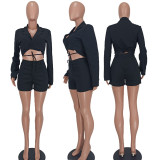 EVE Sexy V Neck Blazer Coat And Shorts 2 Piece Sets QZYD-1155