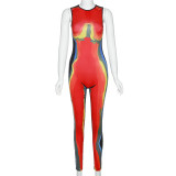 EVE Fashion Print Sleeveless Tight Jumpsuits XEF-K22Q14923
