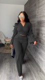 EVE Solid Flare Sleeve V Neck Long Sleeve Jumpsuit YS-S826