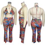 EVE Plus Size Sexy Printed Bra Top And Pants 2 Piece Sets ME-6116