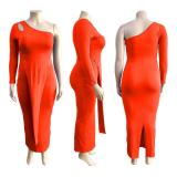 EVE Plus Size Sexy One Shoulder Long Sleeve Maxi Dress ME-6103