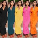EVE Solid Color Ruched Maxi Dress GLF-10112