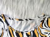 EVE Plus Size Zebra Stripe Print Long Sleeve Sashes Maxi Dress ME-6097