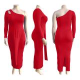 EVE Plus Size Sexy One Shoulder Long Sleeve Maxi Dress ME-6103
