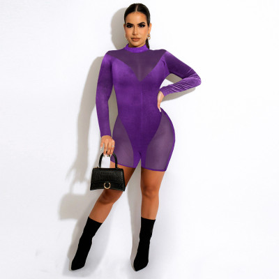 EVE Sexy Mesh Patchwork Long Sleeve Romper SH-390396