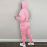 EVE Pink Letter Fleeced Hoodie Two Piece Pants Sets DDF-88185