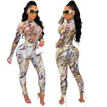EVE Sexy Print Long Sleeve Bodysuits And Pants Two Piece Sets GOSD-OS6347