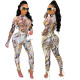 EVE Sexy Print Long Sleeve Bodysuits And Pants Two Piece Sets GOSD-OS6347