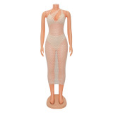 EVE Sexy Slant Shoulder Hollow Maxi Dress(Without Bra Panties) GOSD-OS6638