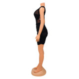 EVE Sexy Mesh Sheer Slanted Shoulder Dress GOSD-OS6674