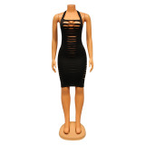 EVE Sexy Solid Color Halter Hole Dress GOSD-OS6579