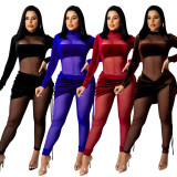 EVE Fashion Sexy Mesh Velvet Splice Solid Jumpsuit GOSD-OS6269