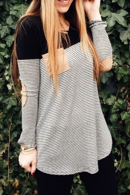 EVE Casual Striped V Neck Long Sleeve T Shirt GWDS-1005