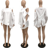 EVE White Long Sleeve Irregular Shirt Top YNSF-1860