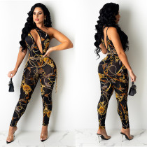 EVE Sexy Mesh Sheer Nightclub Print Jumpsuit(Without Belt) GOSD-OS6023