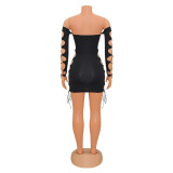 EVE Sexy Hollow Tie Off Shoulder Mini Dress GOSD-OS6673