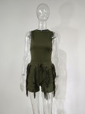 EVE Plus Size Solid Sleeveless Tassel Shorts 2 Piece Sets MUE-7488
