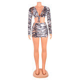 EVE Sexy Nightclub Tiger Print Short Skirt Suit GOSD-OS6082