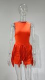 EVE Plus Size Solid Sleeveless Tassel Shorts 2 Piece Sets MUE-7488