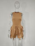 EVE Plus Size Solid Sleeveless Tassel Shorts 2 Piece Sets MUE-7488