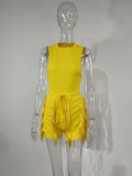 EVE Plus Size Solid Sleeveless Tassel Shorts 2 Piece Sets MUE-7488
