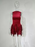 EVE Plus Size Solid Sleeveless Tassel Shorts 2 Piece Sets MUE-7488