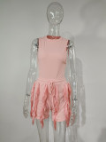 EVE Plus Size Solid Sleeveless Tassel Shorts 2 Piece Sets MUE-7488
