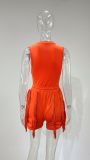 EVE Plus Size Solid Sleeveless Tassel Shorts 2 Piece Sets MUE-7488