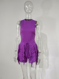 EVE Plus Size Solid Sleeveless Tassel Shorts 2 Piece Sets MUE-7488