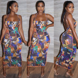 EVE Sexy Print Sling Backless Dress GOSD-OS6166