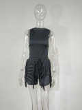 EVE Plus Size Solid Sleeveless Tassel Shorts 2 Piece Sets MUE-7488