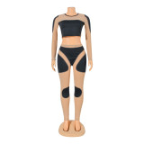 EVE Fashion Mesh Splice Long Sleeve Two Piece Pants Set GOSD-OS6399