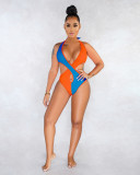 EVE Contrast Color Halter Hollow One-Piece Swimsuit MUE-2813