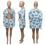 EVE Sexy Printed Bra Top+Coat+Shorts 3 Piece Sets ME-8187