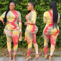 EVE Plus Size Tie Dye Print Drawstring Long Sleeve 2 Piece Sets ME-6028