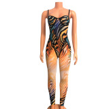 EVE Sexy Mesh Print Sling Bodysuit And Pants Two Piece Set GOSD-OS6323