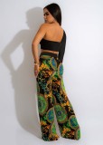 EVE Sexy One Shoulder Top+Printed Pants 2 Piece Sets QZYD-1157