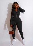 EVE Solid Long Sleeve Zipper 2 Piece Pants Sets FENF-253