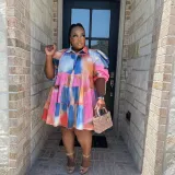 EVE Plus Size Printed High Waist Shirt Dress WAF-77497