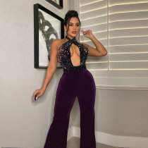 EVE Sexy Sequin Patchwork Halter Jumpsuit NY-2556