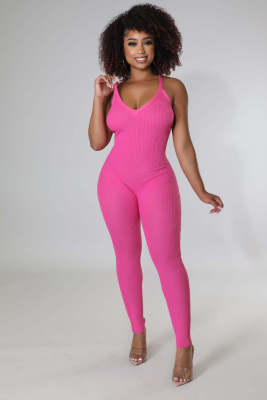 EVE Solid Cross Strap Tight Jumpsuit LA-3323