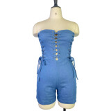 EVE Chest Wrap Bandage Denim Rompers GWDS-220517