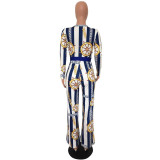 EVE Casual Printed V Neck Long Sleeve Jumpsuit SMD-6641